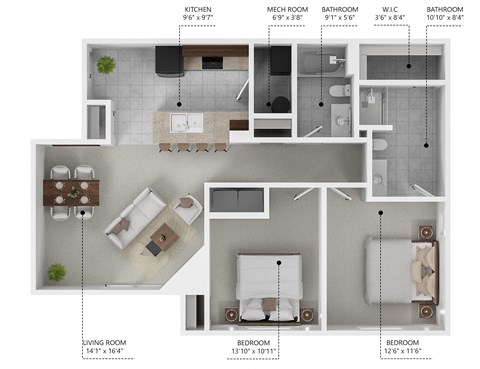 A floor plan of a house showing the layout of the rooms.